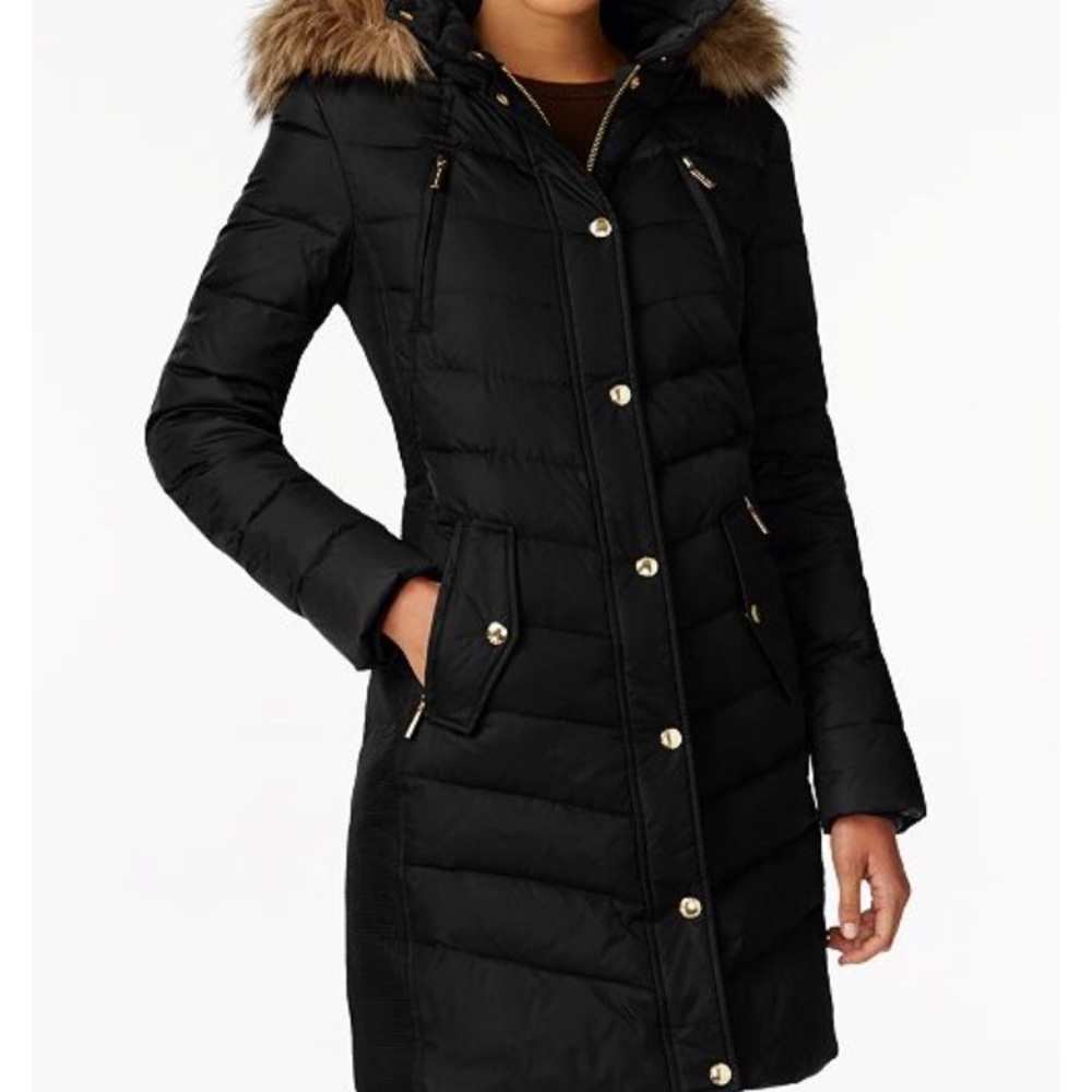 Michael Kors Faux-Fur-Trim Hooded Puffer Coat